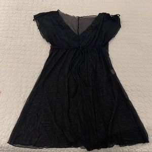 Girl size Large mesh Black swimwear beach coverup dress with eyelet appliqué